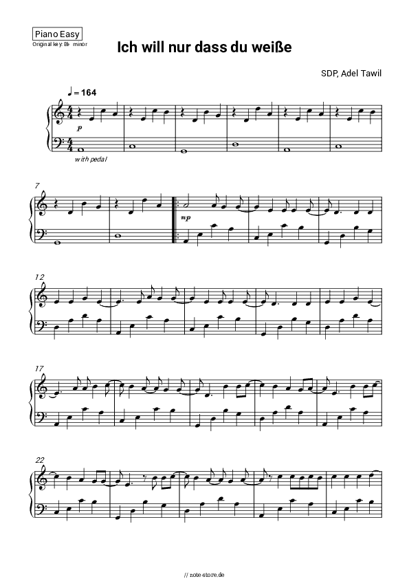 Einfache Noten SDP, Adel Tawil - Ich will nur dass du weißt - Klavier.Einfach
