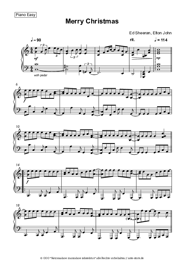 Einfache Noten Ed Sheeran, Elton John - Merry Christmas - Klavier.Einfach
