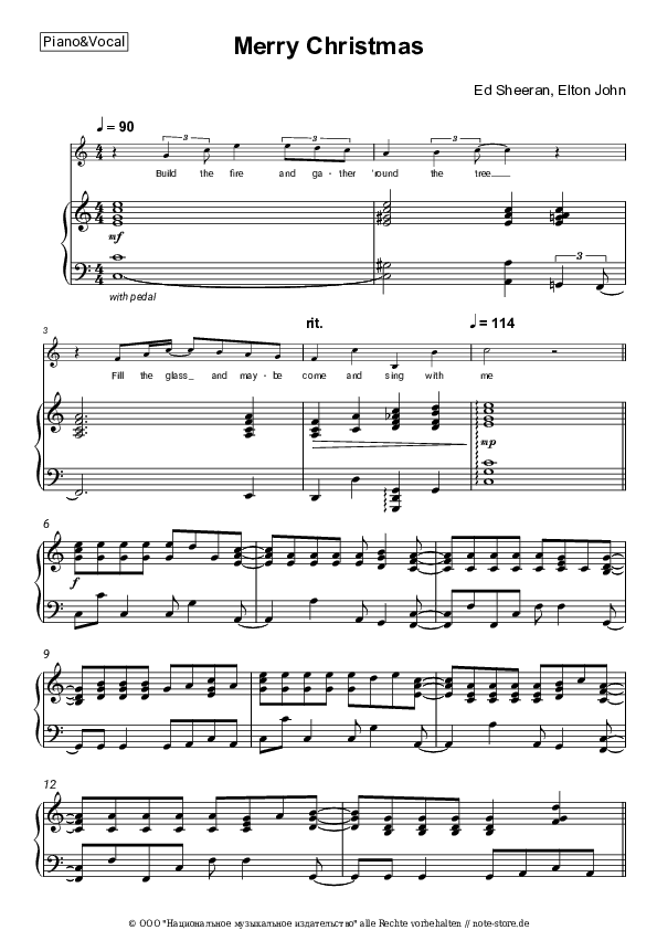 Noten mit Gesang Ed Sheeran, Elton John - Merry Christmas - Klavier&Gesang