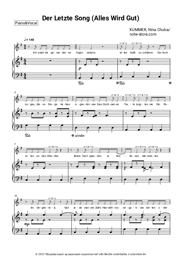 Noten mit Gesang KUMMER, Nina Chuba - Der Letzte Song (Alles Wird Gut) - Klavier&Gesang