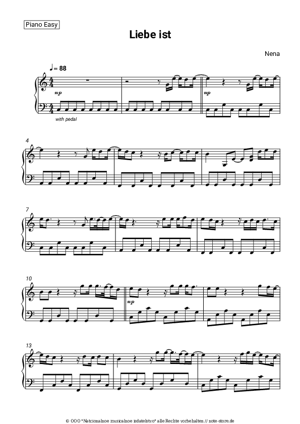 Einfache Noten Nena - Liebe ist - Klavier.Einfach