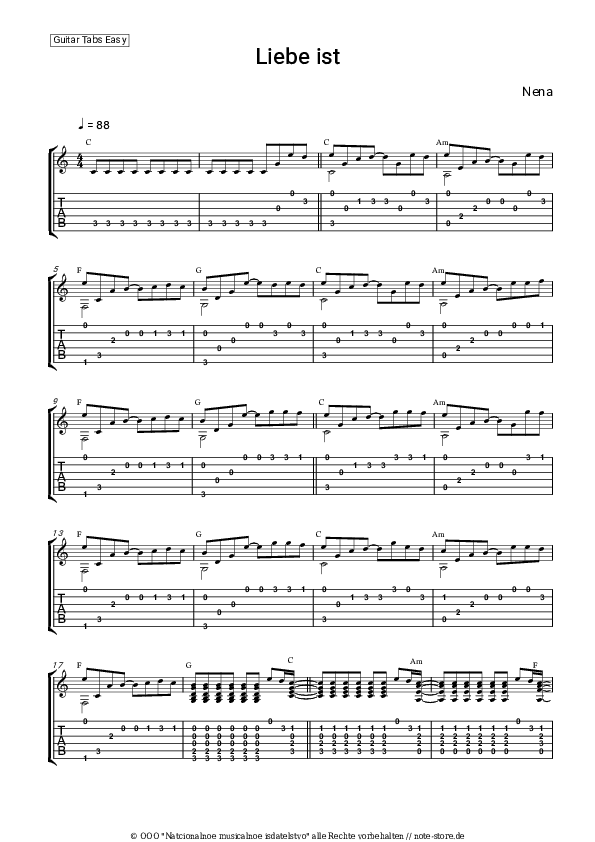Einfache Tabs Nena - Liebe ist - Gitarre.Tabs.Einfach