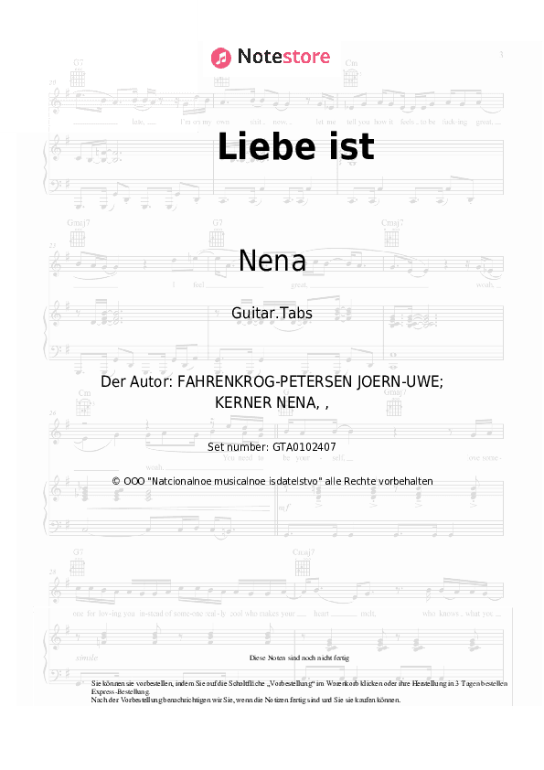Tabs Nena - Liebe ist - Gitarre.Tabs