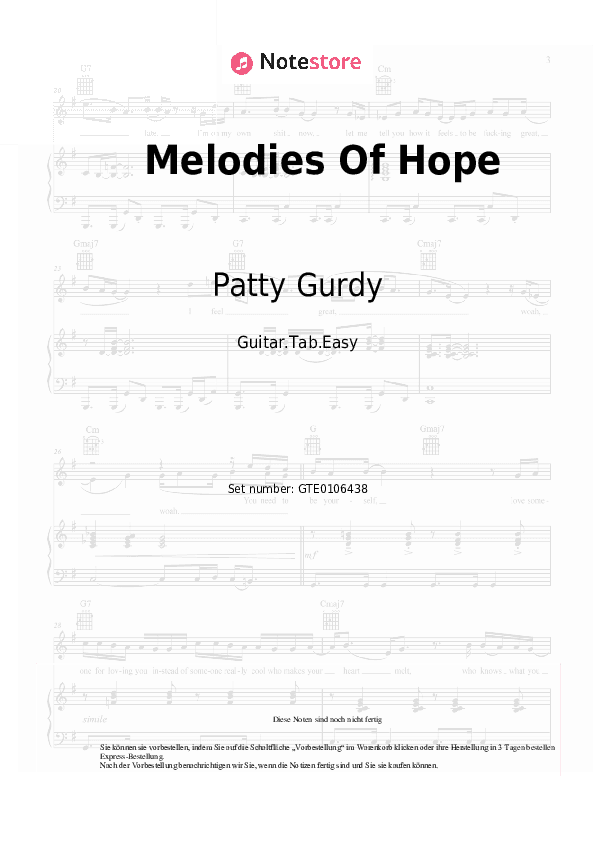Einfache Tabs Patty Gurdy - Melodies Of Hope - Gitarre.Tabs.Einfach