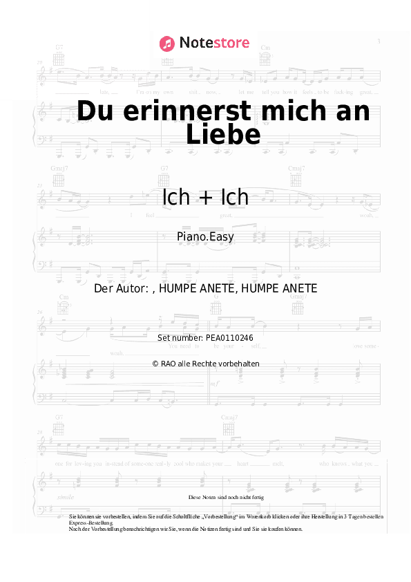 Einfache Noten Ich + Ich - Du erinnerst mich an Liebe - Klavier.Einfach