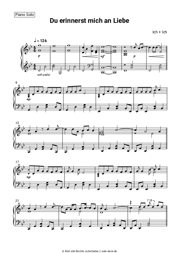 Noten Ich + Ich - Du erinnerst mich an Liebe - Klavier.Solo