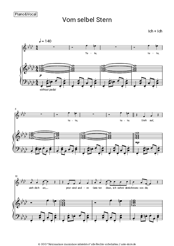 Noten mit Gesang Ich + Ich - Vom selben Stern - Klavier&Gesang