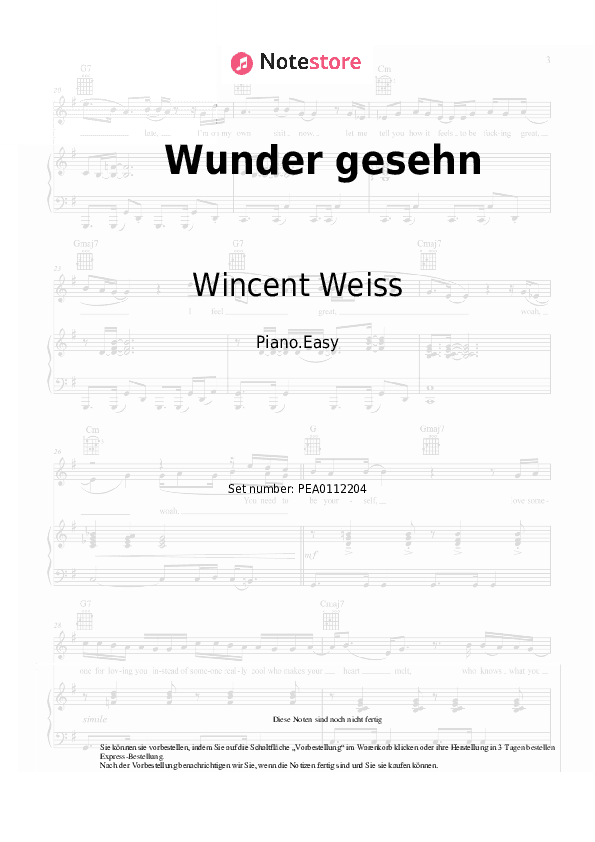 Einfache Noten Wincent Weiss - Wunder gesehn - Klavier.Einfach