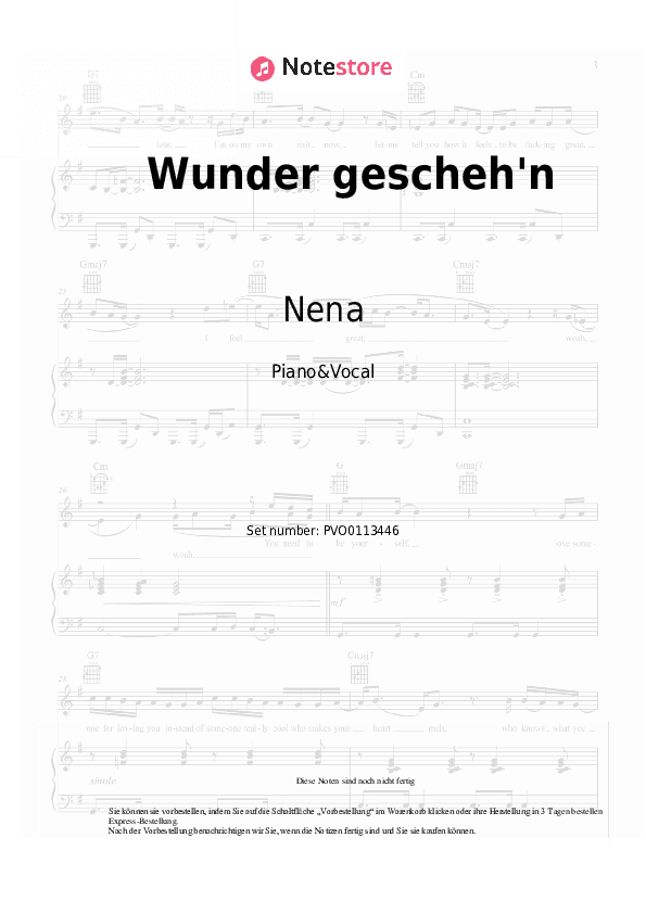 Noten mit Gesang Nena - Wunder gescheh'n - Klavier&Gesang