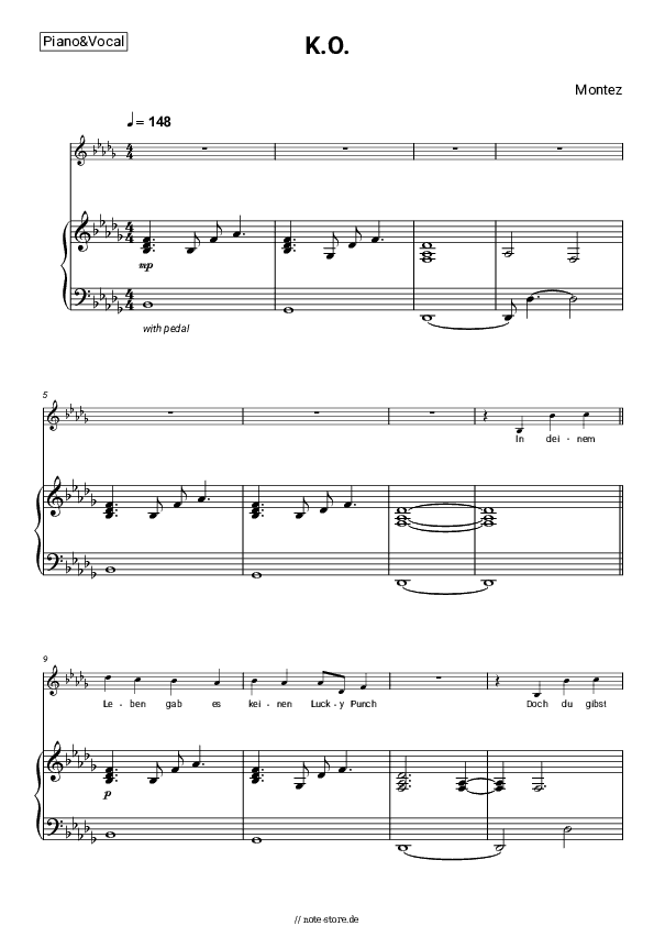 Noten mit Gesang Montez - K.O. - Klavier&Gesang