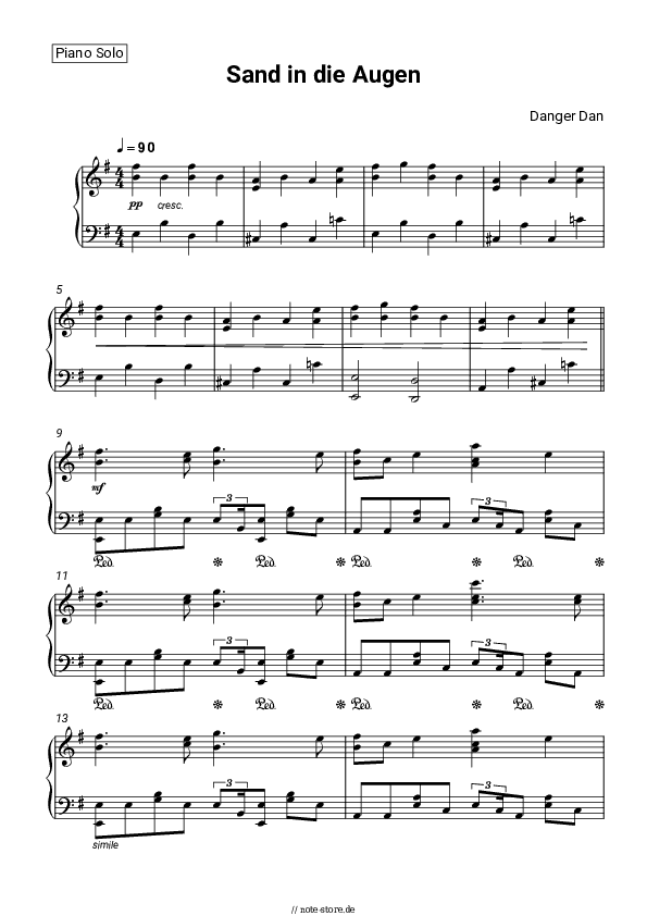 Noten Danger Dan - Sand in die Augen - Klavier.Solo