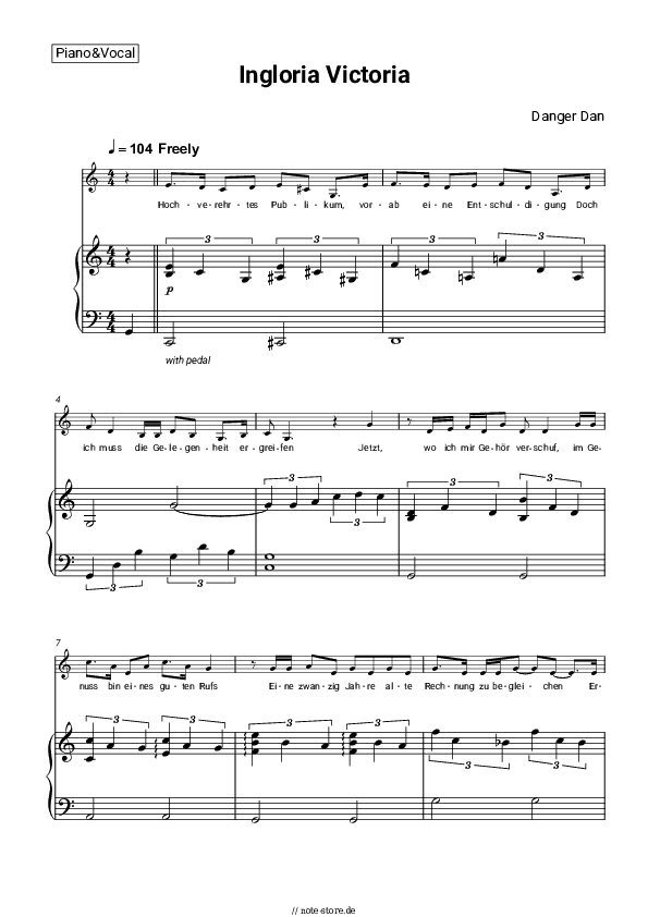 Noten mit Gesang Danger Dan - Ingloria Victoria - Klavier&Gesang