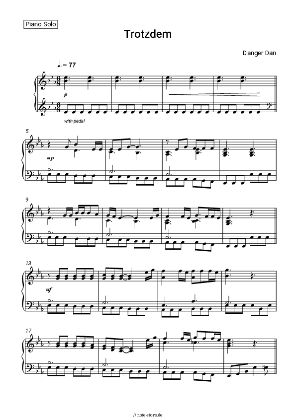 Noten Danger Dan - Trotzdem - Klavier.Solo