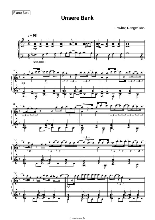 Noten Provinz, Danger Dan - Unsere Bank - Klavier.Solo