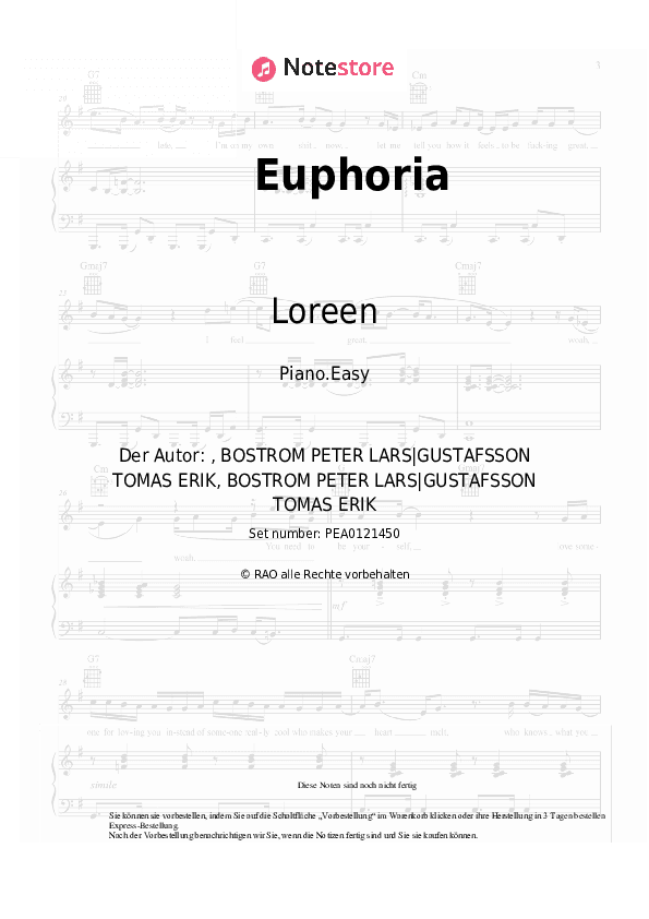 Einfache Noten Loreen - Euphoria - Klavier.Einfach