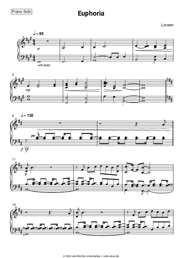 Noten Loreen - Euphoria - Klavier.Solo