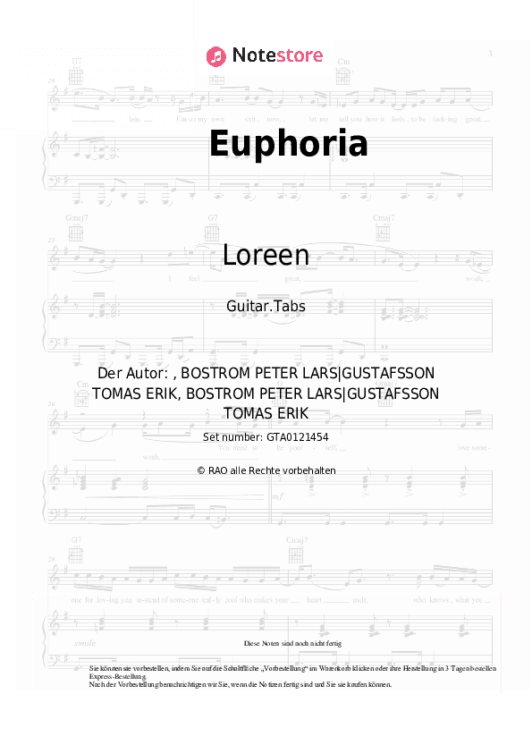 Tabs Loreen - Euphoria - Gitarre.Tabs
