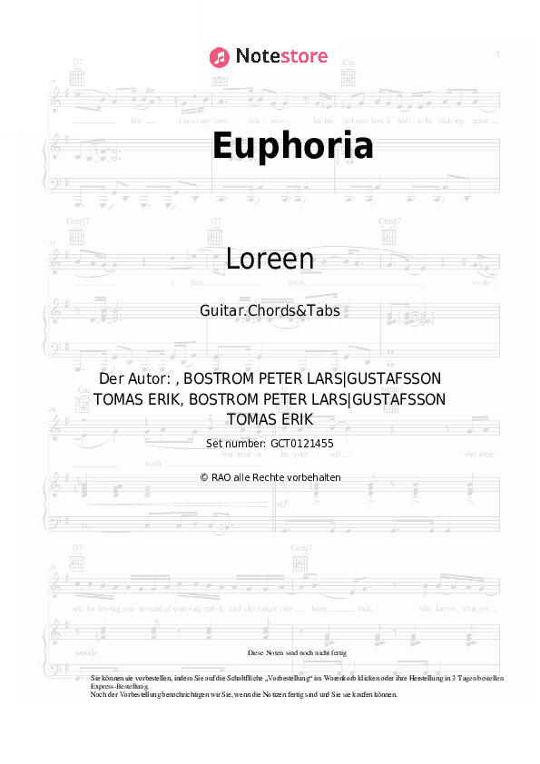 Akkorde Loreen - Euphoria - Gitarren.Akkorde&Tabas
