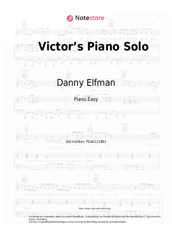 Einfache Noten Danny Elfman - Victor’s Piano Solo - Klavier.Einfach