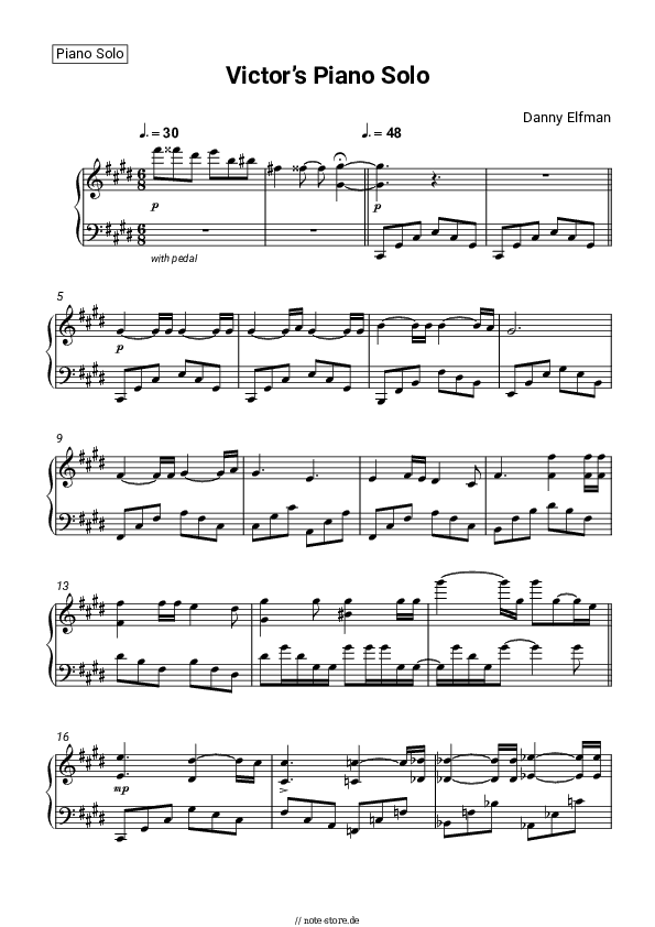 Noten Danny Elfman - Victor’s Piano Solo - Klavier.Solo