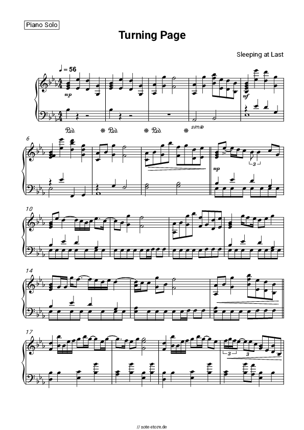 Noten Sleeping at Last - Turning Page - Klavier.Solo