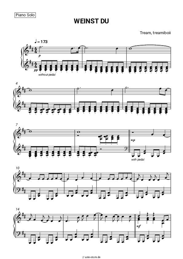 Noten Tream, treamiboii - WEINST DU - Klavier.Solo