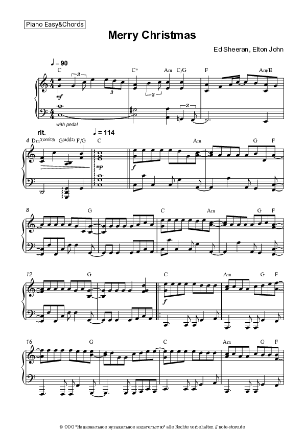 Einfache Noten und Akkorde Ed Sheeran, Elton John - Merry Christmas - Klavier.Einfach&Akkorde