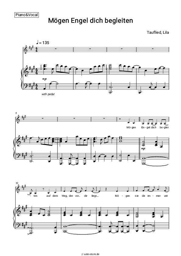 Noten mit Gesang Lila - Mögen Engel dich begleiten - Klavier&Gesang