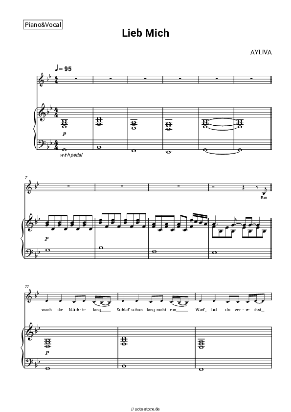 Noten mit Gesang AYLIVA - Lieb mich - Klavier&Gesang