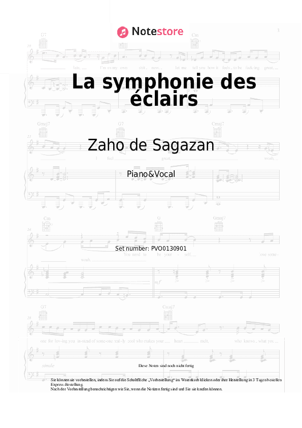 Noten mit Gesang Zaho de Sagazan - La symphonie des éclairs - Klavier&Gesang