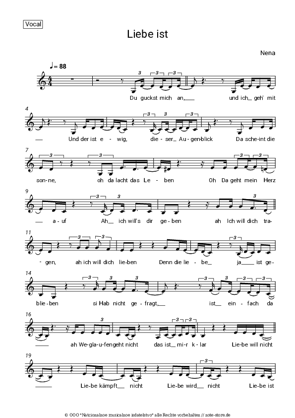 Noten Nena - Liebe ist - Gesang