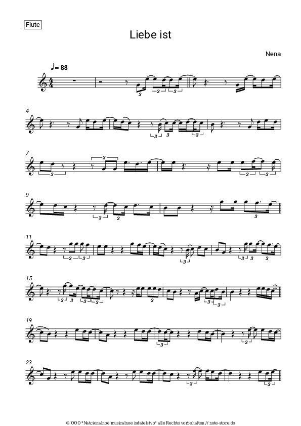 Noten Nena - Liebe ist - Flöte