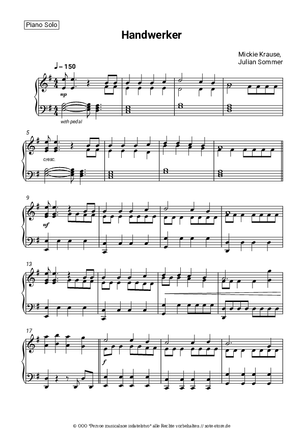 Noten Mickie Krause, Julian Sommer - Handwerker - Klavier.Solo