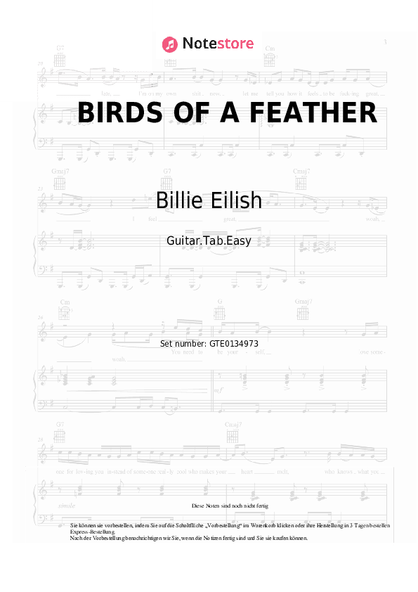 Einfache Tabs Billie Eilish - BIRDS OF A FEATHER - Gitarre.Tabs.Einfach