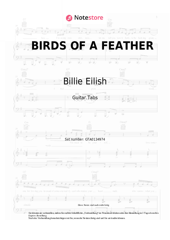 Tabs Billie Eilish - BIRDS OF A FEATHER - Gitarre.Tabs