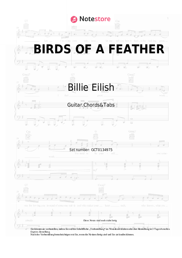 Akkorde Billie Eilish - BIRDS OF A FEATHER - Gitarren.Akkorde&Tabas