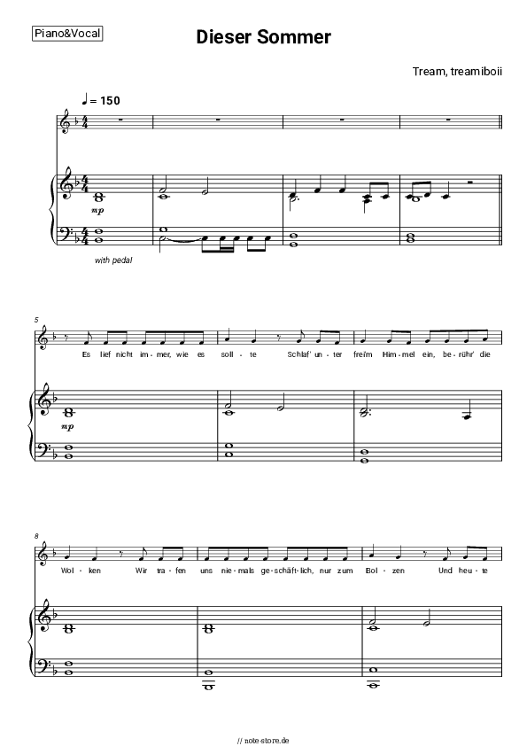 Noten mit Gesang Tream, treamiboii - Dieser Sommer - Klavier&Gesang