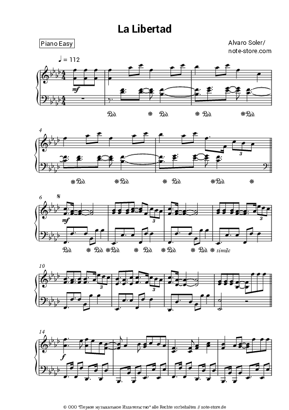 Einfache Noten Alvaro Soler - La Libertad - Klavier.Einfach