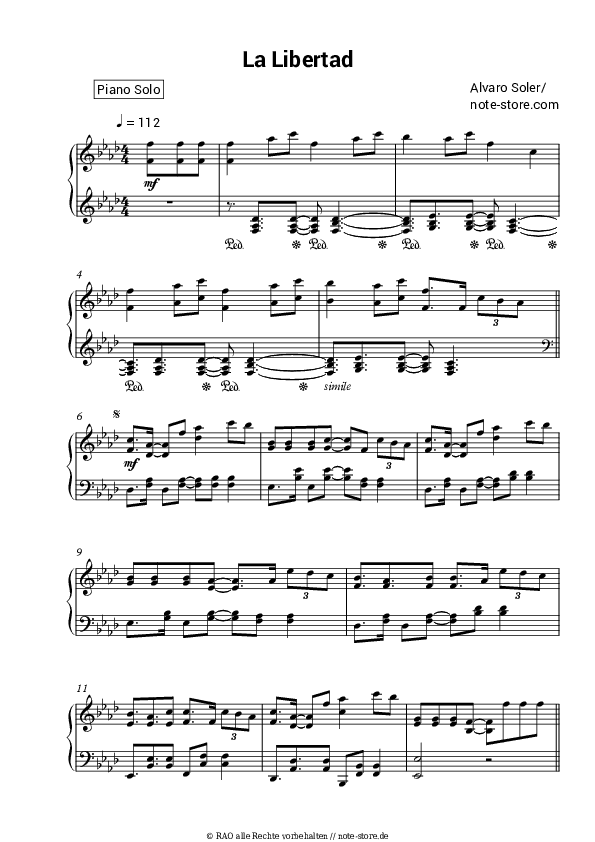 Noten Alvaro Soler - La Libertad - Klavier.Solo