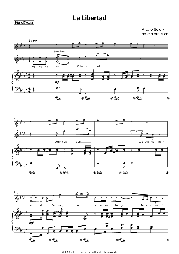Noten mit Gesang Alvaro Soler - La Libertad - Klavier&Gesang