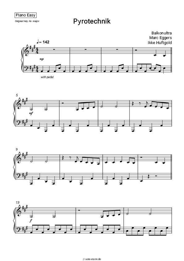 Einfache Noten Balkonultra, Marc Eggers, Ikke Huftgold - Pyrotechnik - Klavier.Einfach