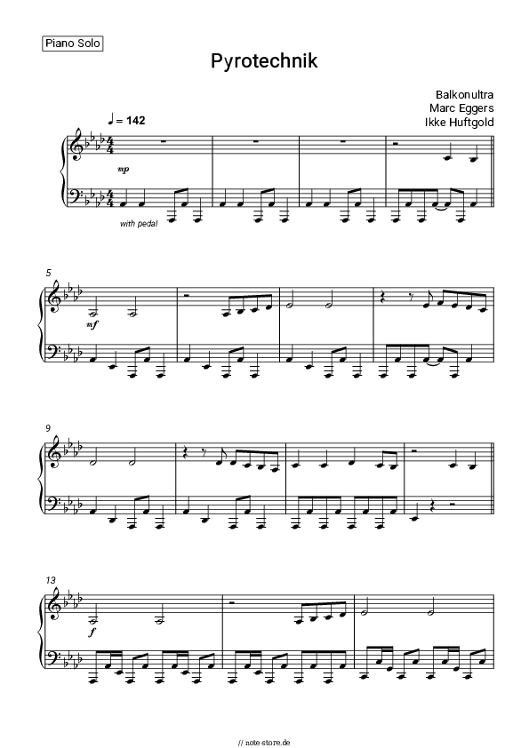 Noten Balkonultra, Marc Eggers, Ikke Huftgold - Pyrotechnik - Klavier.Solo