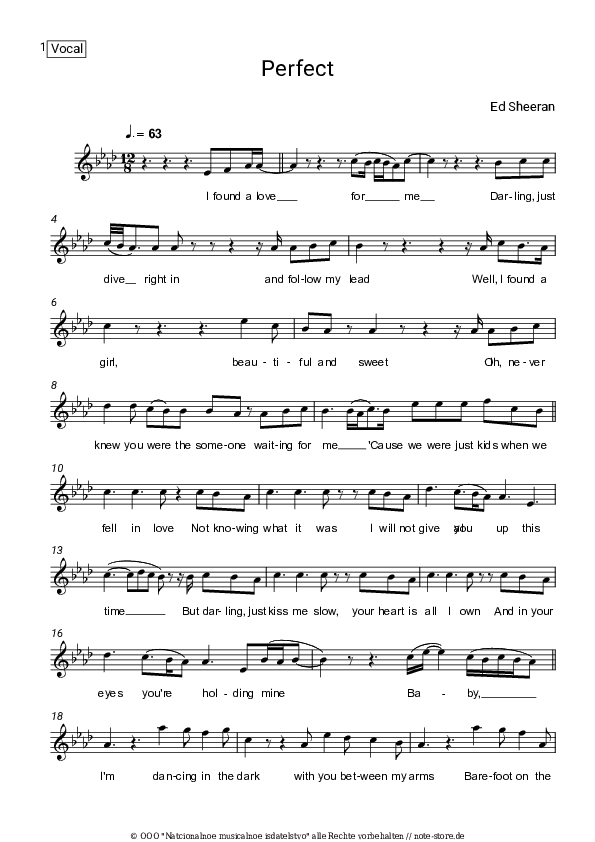 Noten Ed Sheeran - Perfect - Gesang