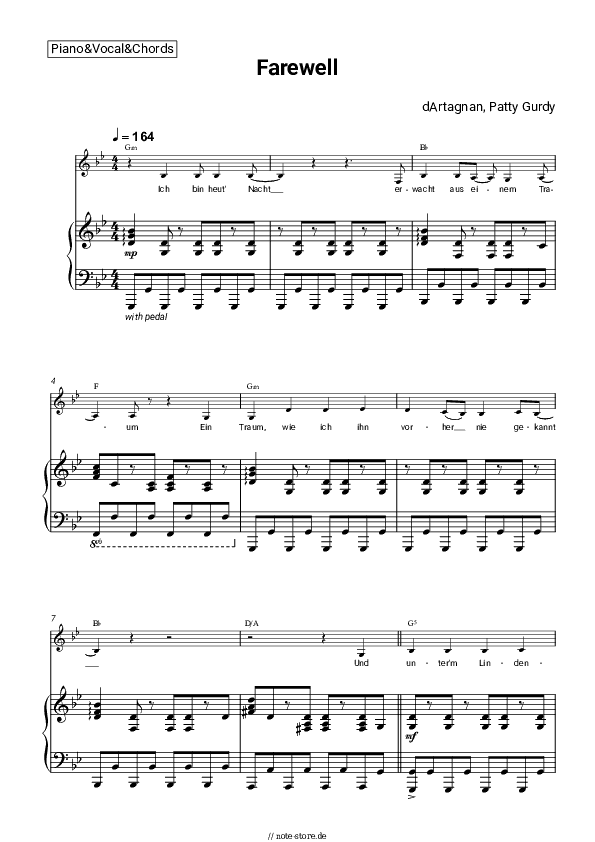 Noten und Akkorde dArtagnan, Patty Gurdy - Farewell - Klavier&Gesang&Akkorde