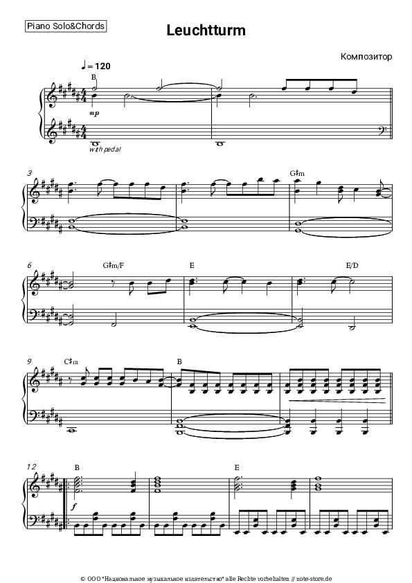 Noten und Akkorde Nena - Leuchtturm - Klavier.Solo&Akkorde