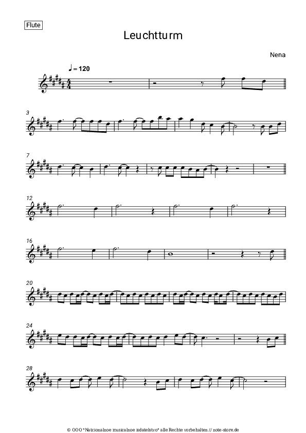 Noten Nena - Leuchtturm - Flöte
