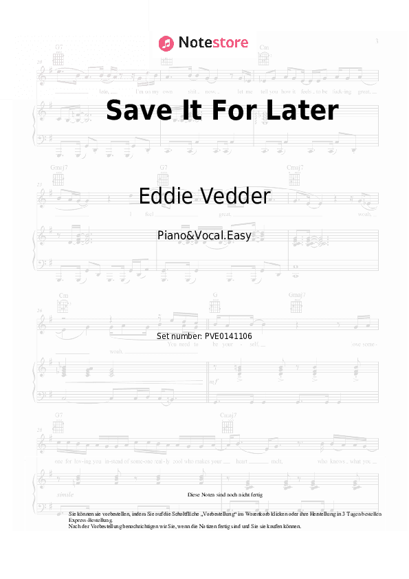 Einfache Noten Eddie Vedder - Save It For Later - Klavier&Gesang.Einfach