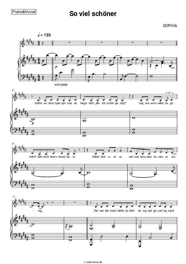 Noten mit Gesang SOPHIA - So viel schöner - Klavier&Gesang