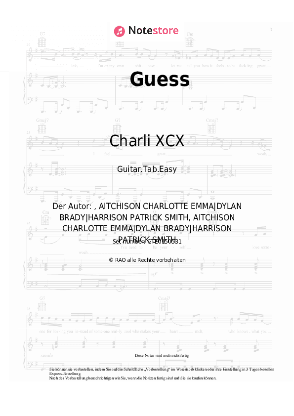 Einfache Tabs Charli XCX, Billie Eilish - Guess - Gitarre.Tabs.Einfach