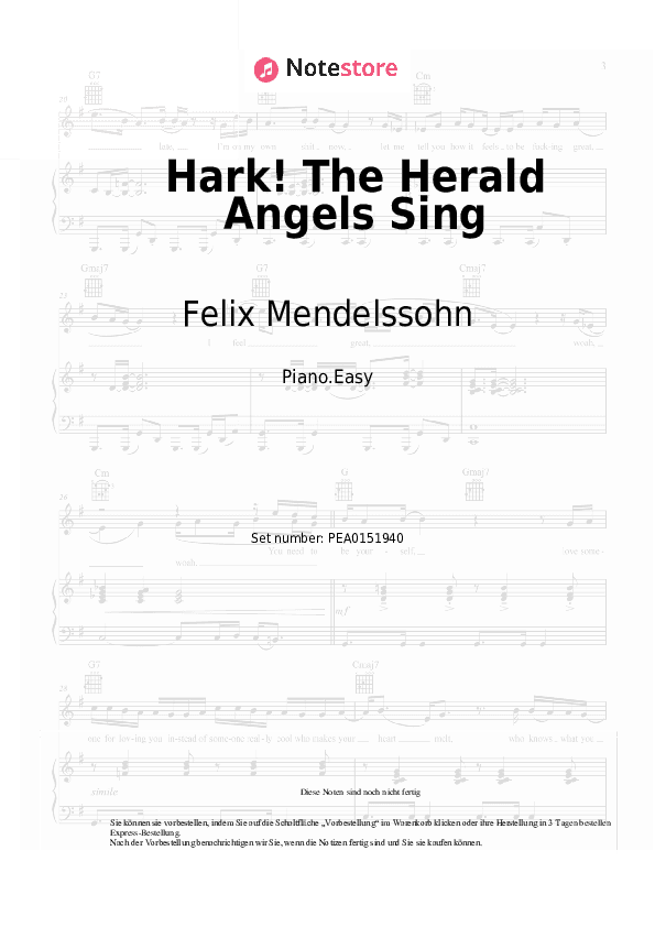 Einfache Noten Felix Mendelssohn - Hark! The Herald Angels Sing - Klavier.Einfach